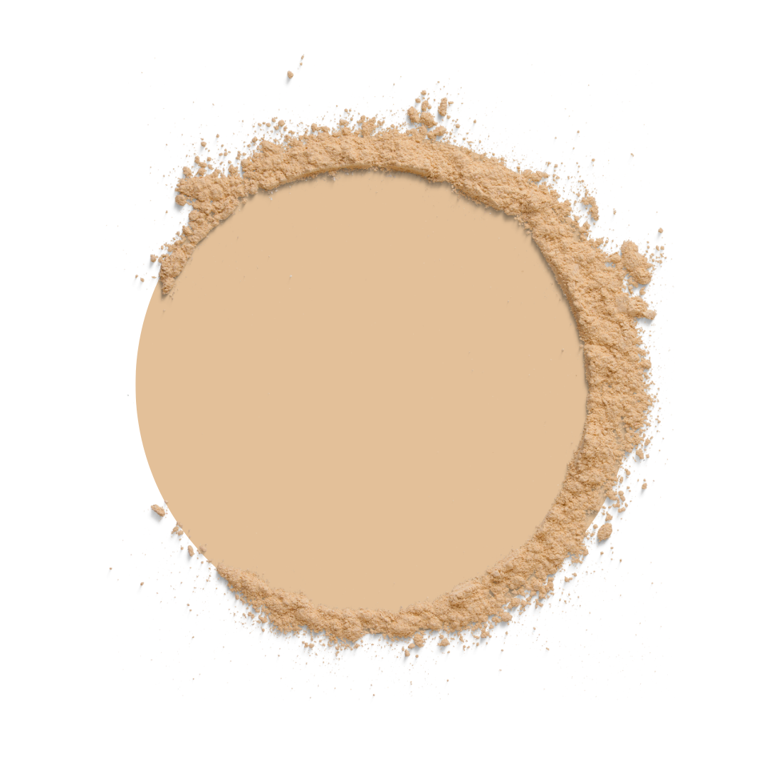 Beige powder in a circular shape on a white background