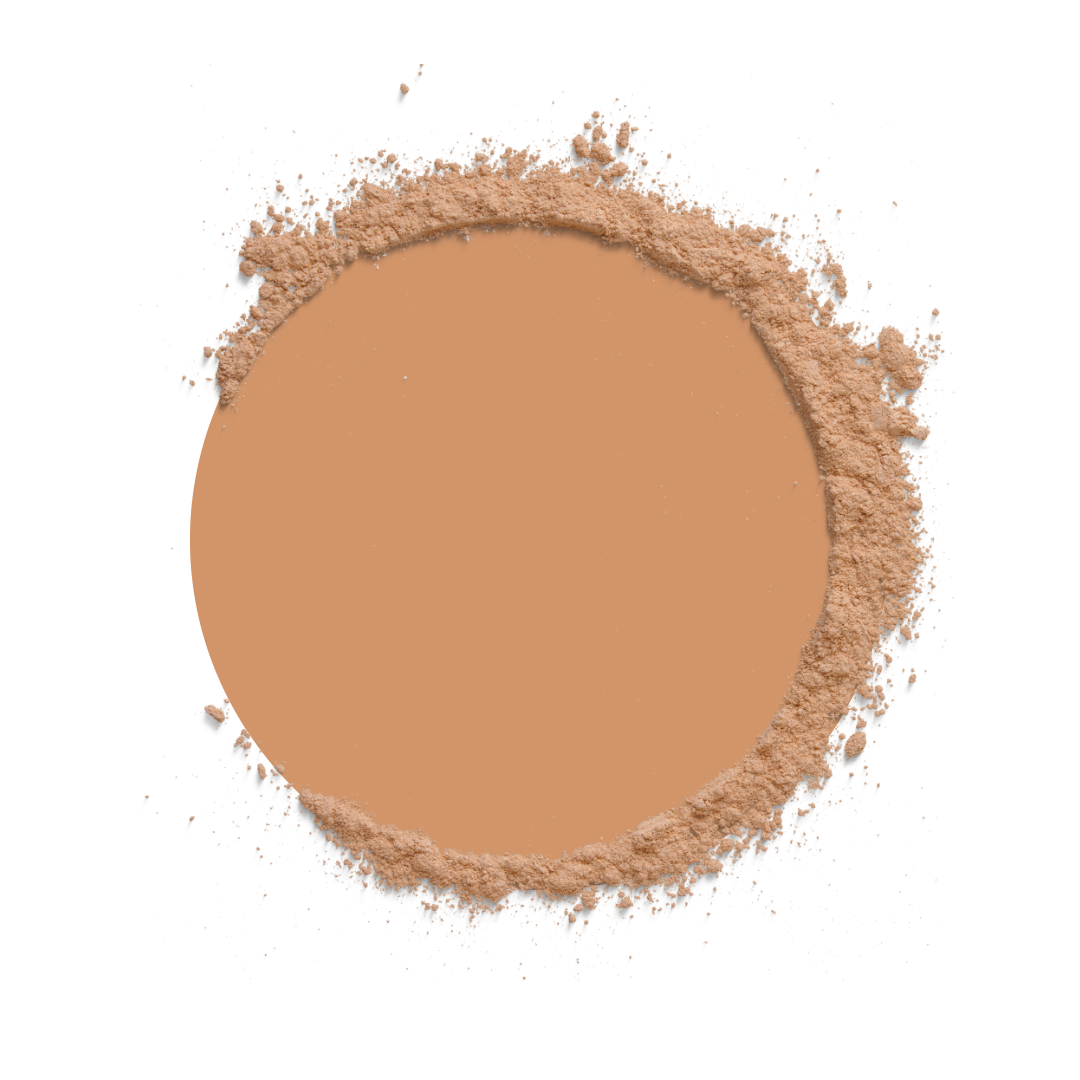 Circular pile of brown powder on a white background