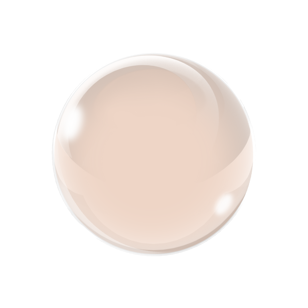 Round, light pink object on a white background